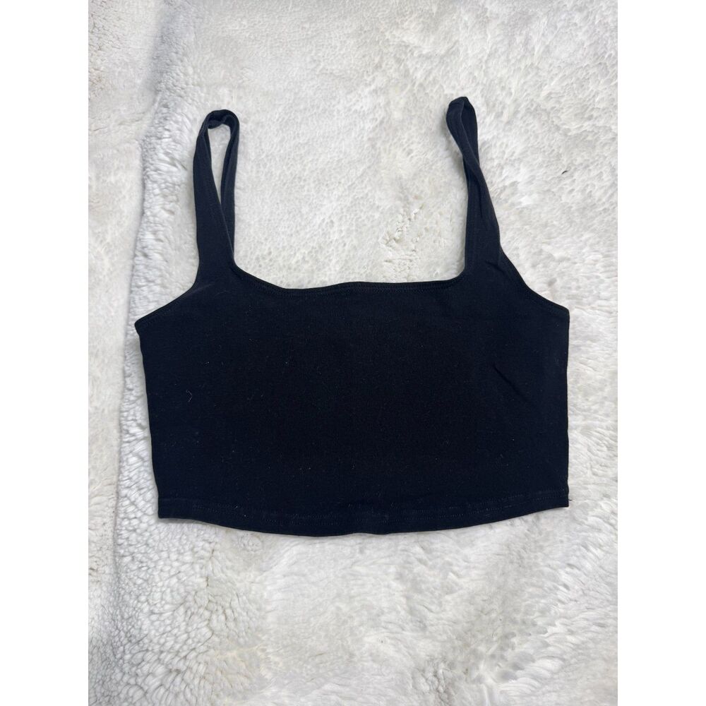 TNA by Aritzia Black Cropped Tank Top Size Small Wide Strap Minimalist Y2K